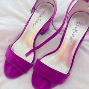 Lilly Pulitzer Women's Velvet Magenta Pink Heeled Sandals 7.5